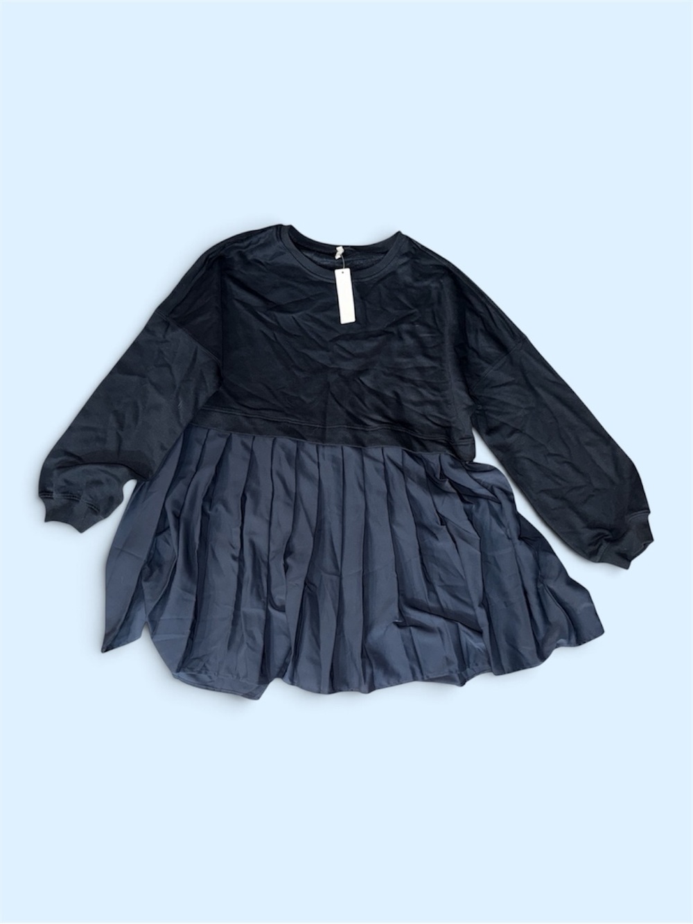 NWT Dokuritu Size XL Blue Sweatshirt Mixed Media Pleated Skirt Dress - Picture 3 of 7